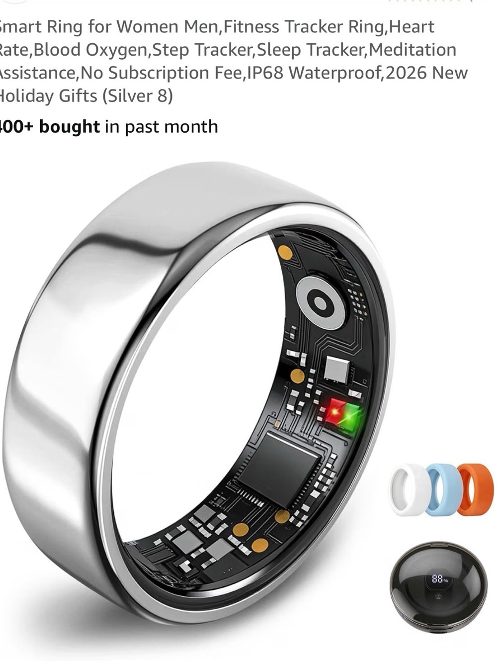 Silver Smart Fitness Ring – Activity & Sleep Tracker size 8